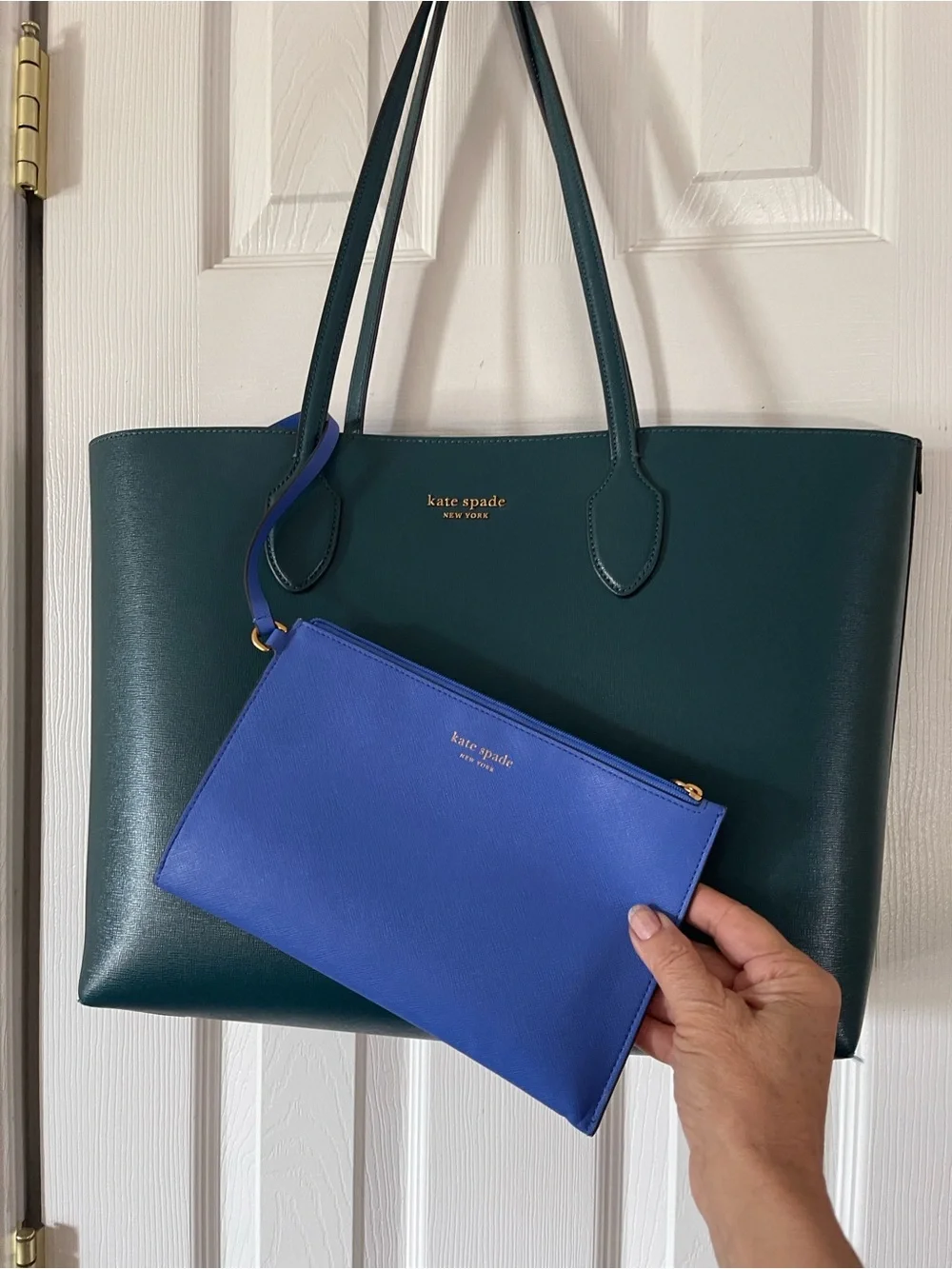kate spade Teal Tote with Bright Blue Zip Pouch